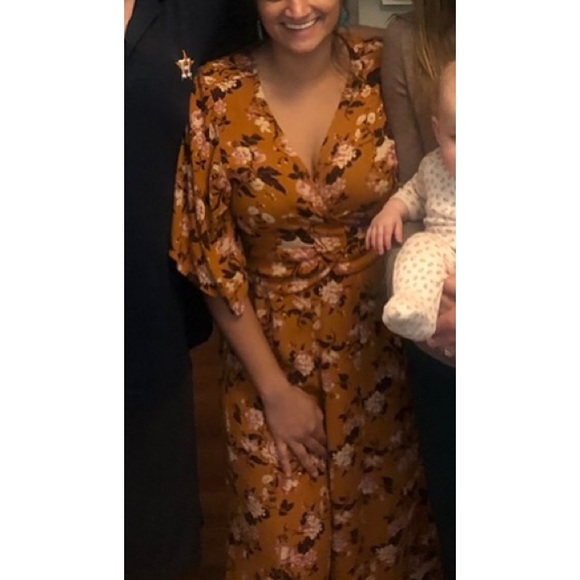 ❌SOLD AE Mustard Yellow/Orange Floral Print High Waist Wide Leg Pants - Picture 6 of 9